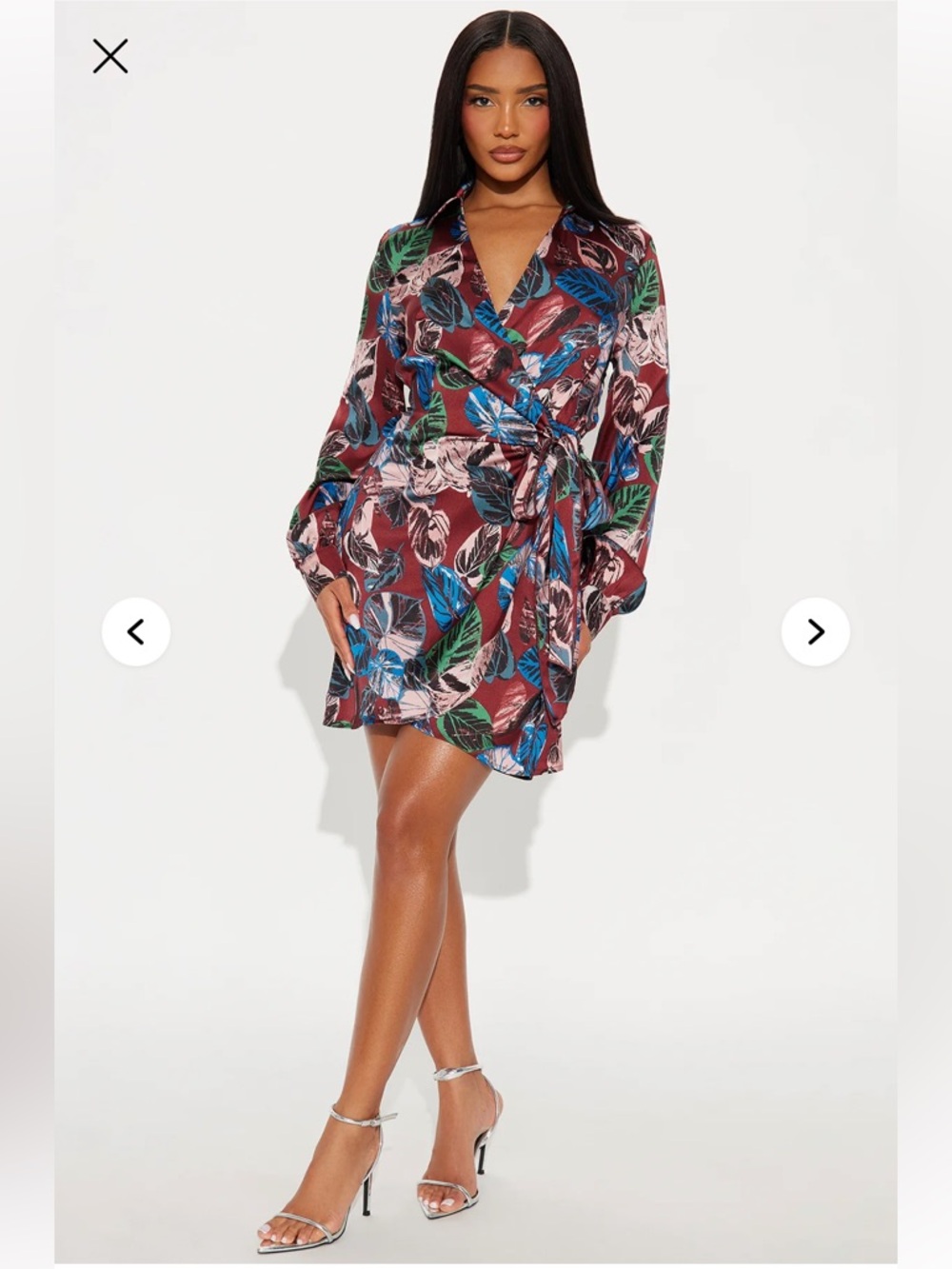 Floral Wrap Mini Dress in Burgundy